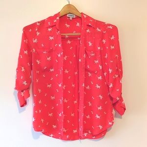 Express Portofino Pink Kitty Button-Down Shirt 😻🦋
